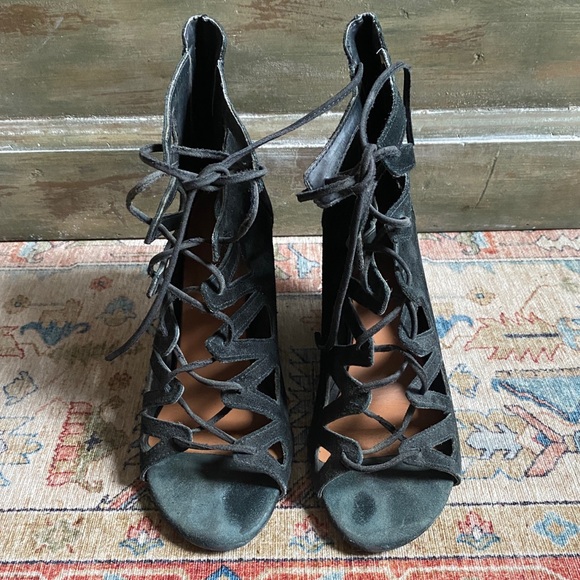 FASHIONTOAST RUMI NEELY NINE WEST SUEDE LEATHER GLADIATOR LACE UP WEDGES 8 Y2K - Picture 3 of 9
